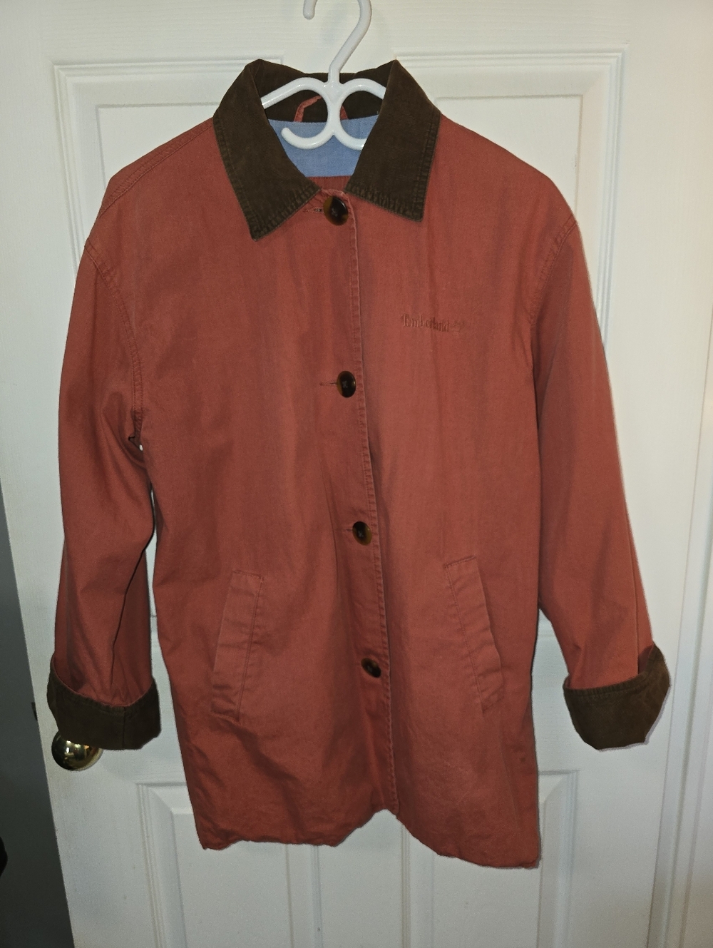 Timberland Rust Orange Jacket with Brown Corduroy Collar